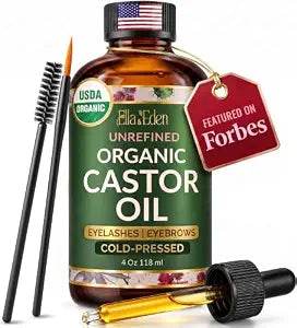 Organic Castor Oil for Eyelashes & Brows, 100% Pure Cold-Pressed, 4 Oz