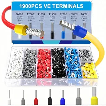 Newdeli 1900Pcs Wire Ferrule Connector Kit 22-10 AWG Electrical Ferrules Assortment Tinned Copper Insulated Cord End Terminals for Commercial Electrical Solar Wiring