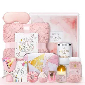 Birthday Gifts for Women, 13PCS Unique Happy Birthday Gifts Basket for Mom Her Best Friend Sister Wife Girlfriend Coworker Bestie, Luxury Self Care Box Relaxing Spa Gifts Set (Rose)