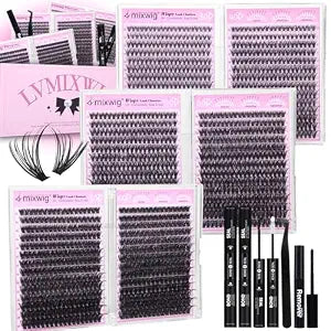6 Styles Lash Clusters Kit 1596PCS Mega Lash Extension Kit Wispy Eyelash Clusters Volume Cluster Lashes with 2X Lash Bond and Seal Gift Packs 8-16MM D Curl Individual Lashes for Beginners by Lvmixwig
