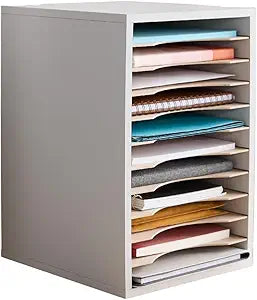Safco Vertical Literature Organizer, 11 Compartments, Office and Classroom Mailbox with Adjustable Shelves, Wood Paper and Mail Sorter, Modern Gray