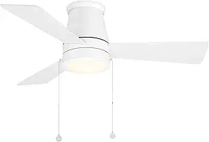 WAC Lighting Hug Indoor or Outdoor 3-Blade 42in Pull Chain Flush Mount Ceiling Fan in Matte White with Adjustable CCT 2700-3000-4000-5000K Dimmable LED Light Kit and Memory Function