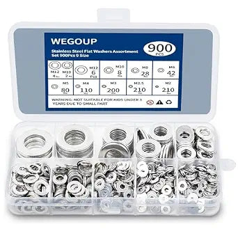WEGOUP 900 Pcs Stainless Steel Flat Washers for Screws, Assorted Sizes