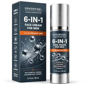 6-in-1 Face Cream for Men, Anti-Aging Daily Moisturizer with Hyaluronic Acid, Caffeine & Vitamin C, Helps Improve the Look of Eye Bags, Wrinkles & Puffiness, Lightweight Fast-Absorbing, 1.7 Fl Oz