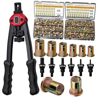 ASE Pressure Rivet Nut Tool Kit, 770PCS (3/8-16,5/16-18,1/4,10-24,8-32,6-32) Imperial Rivet Nut, Suitable for Furniture, Decoration, Automotive, Marine and Industrial Applications