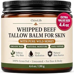 Grass-Fed Beef Tallow for Skin, Whipped Tallow and Honey Balm, 4.4 oz