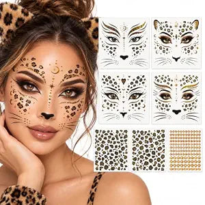 7 Pcs Leopard Face Tattoos Makeup Jewels Kit for Halloween