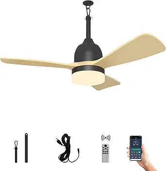 Outdoor Ceiling Fans with Lights Dimmable with Remote Control APP Dual Control, Fan Light Hanging with Hook, 6-Speed Settings Noiseless,Waterproof for Patio Gazebo Garage Kitchen