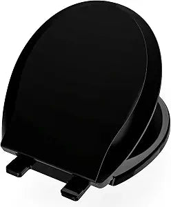 Toilet Seat Black Round,with Quick Release Screw, Soft Close, Never Loosen, No Slam