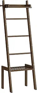 HOOBRO Blanket Ladder, 5 Tier Bamboo Ladder Shelf, Blanket Ladders for Living Room and Bedroom, Farmhouse Blanket Holder Rack for Storage and Home Decor, Decorative Towel Rack, Mocha MA91CJ01G1