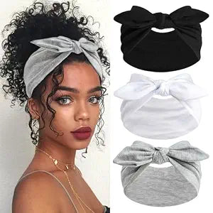 3Pack Black Bow Headbands for Women Boho Wide Head Bands for Women's Hair Valentines Non Slip Elastic Hair Bands Soft Headwraps Workout Yoga Turban Hair Accessories