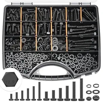 12.9 Grade Bolts and Nuts Assortment, 472pcs M6 M8 Metric Hex Bolt Nut and Washers Kit, Heavy Duty Hardware Fastener with Toolbox (12-50mm Length, Black)