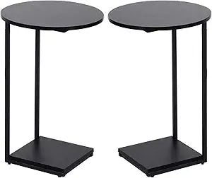 HDANI C Shaped End Table Set of 2,Couch Side Table That Slide Under,C Table End Table for Livingroom, Bedroom,Office (Black)