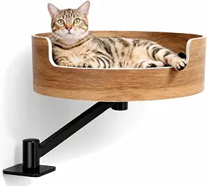 Desk Cat Bed, Elevated Cat Bed for Desk, Space-Saving Cat Hammock for Home Office, Stable & Comfortable Perch for Indoor CatsWalnut Wood Finish