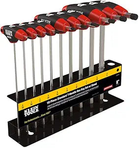 Klein Tools JTH910E T-Handle Hex Key Set, SAE Inch Sizes Allen Wrench Set with 9-Inch Blades, Stand Included, 10-Piece