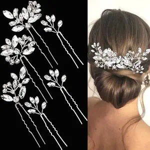 6 Pieces Bride Wedding Hair Pins Rhinestone Bridal Hair Piece for Women Crystal Hair Accessories for Bride Bridesmaids Flower Girls(Silver)