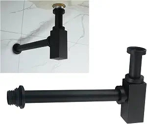 Bathroom Sink Square Bottle P-Trap 1 1/4 Adjustable Basin Sink Waste Drain Trap Contemporary Basin Sink Bottle P Trap Decorative Wall Drainage, Matte Black