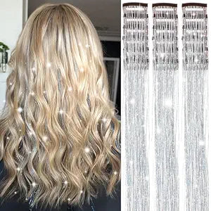 Hair Tinsel Clip in 18Pcs Silver Hair Tinsel, Tinsel Hair Extensions Clips