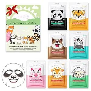 Kaely 7 Pack Kids Face Mask Spa, Animal Face Masks for Kids Teens Women Skincare, Animal Character Sheet Facial Mask for All Skin Types, Girls Night Party Skin Care Set, Birthday Christmas Gifts, 01B