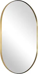 ANDY STAR Oval Bathroom Mirror, 20x33Oval Gold Mirror Stainless Steel Metal Frame Mirror for Bathroom, Entryway, Living Room, Contemporary 1" Deep Set Design Wall Mount Hangs Vertical or Horizontal