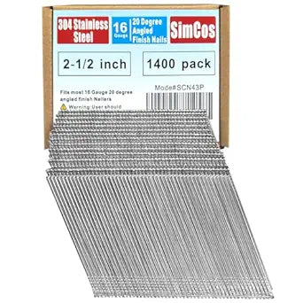 16 Gauge 304 Stainless Steel Angled Finish Nails  1-1/4 to 2-1/2 Inch, 20-Degree | Compatible with Pneumatic/Electric Angled Finish Nailers & Nail Guns (2-1/2"-1400 pcs)