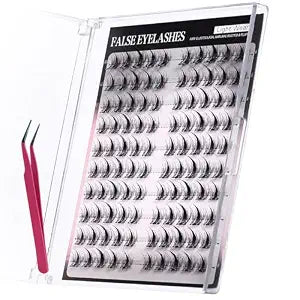Manga Self Adhesive Eyelashes Wispy Cluster Lashes Pre Glued Eyelash 8-14MM Lash Cluster Invisible Band No Glue Needed 100Pcs Natural Wispy Cluster Fluffy Eyelashes With Tweezers - DK506