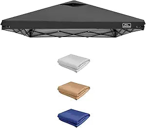 KAMPKEEPER Replacement Top Pop Up Canopy Tent Cover Roof with Air Vent and Adjustable Elastic Strap, Polyester UV Waterproof for Outdoor Garden Patio Sun Shade(Top Only) (Black, 12x12FT)