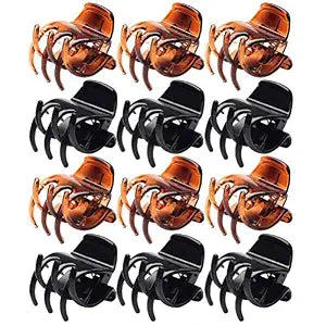 SUMAJU 12 Pcs Medium Hair Claw Clips For Women & Girls, Black and Brown