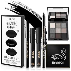 Black Lipstick & Lip Liner Set, Gothic Makeup Kit, Eyeshadow