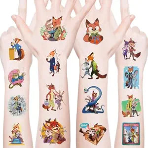 40Pcs Cute Zootopia2 Temporary Tattoo Stickers - Kid-Safe Removable Tattoos for Party Supplies & Birthday Gifts