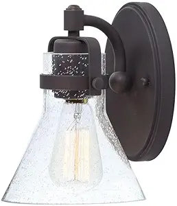 Maxim Lighting Seafarer 1-Light Wall Sconce | Oil Rubbed Bronze Steel Finish | Seedy Glass Shade | Industrial Indoor Light Fixture | Ideal for Hallways, Bedrooms & Bathrooms | Dimmable | 26111CDOI