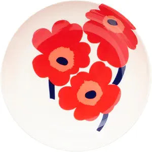 MARIMEKKO Oiva Unikko Deep Dinner Plate  Refine Your Kitchen Dcor with Our Iconic Red & White Stoneware  Stylish Side Plates w/Rim to Elevate Your Dining Experience for Snacks & Desserts (16 cm)