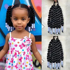 Kids Ponytail Extension With Beads Two-Strand Twists Hairstyles for Kiddie Cute Kids Braids with Beads Protective Synthetic Braided Hairstyles for Black Girls(White 6inch Two-strand Twist)