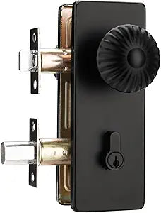 Black Door Knob with Lock,Exterior Door Lock Set with Deadbolt, Seashell Knob Front Door Handle