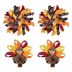 Fall Thanksgiving Korker Hair Bows for Girls Women Turkey Alligator Clips