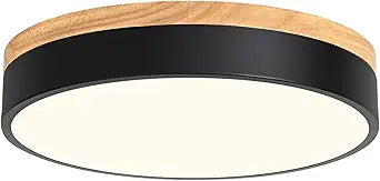 Modern Wood Flush Mount Ceiling Light, Black LED 5CCT 2700K-6000K Dimmable Ceiling Light Fixtures, Round Close to Lighting Fixture for Kitchen Entryway Hallway Bedroom Laundry Room-11.8in
