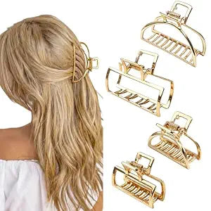 4 PCS Gold Metal Hair Clips for Women 2.76 Inche Large Jaw Clip and 1.57 Inches Small Claw Clips for Thin or Thick Hair