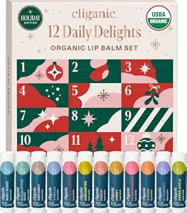 Cliganic Organic Lip Balm Set, 12 Daily Delights - Advent Calendar