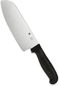 Spyderco Santoku Kitchen Knife with 6.8" MBS-26 Stainless Steel Blade with Durable Black Polypropylene Handle - PlainEdge - K08PBK