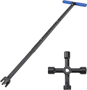 37 Inch Water Meter Key, Adjustable Reinforced Steel T Handle 4 Way Multi Function Utility Key Water Meter Key Shut Off Tool for Opening and Closing Meters or Valves(Blue)