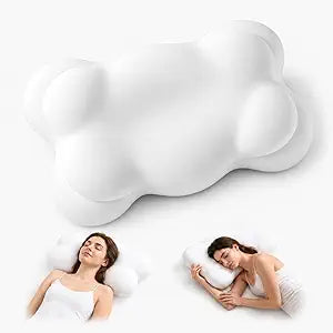 Cloud Pillow Cozy Sleep Pillow, Ergonomic Memory Foam Cervical Support Pillow for Side, Back & Stomach Sleepers with Breathable Washable Cover, Dual Height Comfort, White, 1 Pack