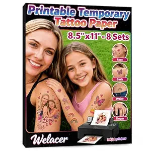 8 Sheets Printable Temporary Tattoo Paper for INKJET PRINTER, Vibrant Color