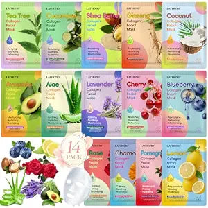 Layhomo 14 Pack Collagen Face Masks Skincare,Gentle Moisturizing Sheet Face Mask,Hydrate Plump Skin,Improve Rough Dull Complexion,Deep Nourish & Firming Facial Mask,Skin Care Gift for Women Girls