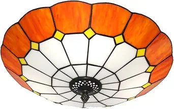 16 Inch Vintage Chandeliers Light Tiffany Style Ceiling Light Stained Glass Flush Mount Ceiling Lighting Fixtures Lamps (16 Inch Orange A)