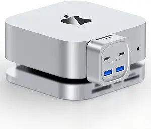 Mac mini M4 Hub, 6-in-1 Front-Access Docking Station, Mac mini M4 Accessories with 4 USB3.2 10Gbps (USB-C & USB-A), SD/TF 3.0 Card Reader, Space-Saving Splitter for Creators & Professionals