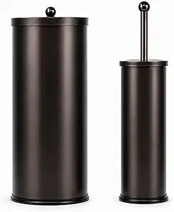 Stainless Steel Toilet Paper Canister and Toilet Brush Case Set (Bronze Set of 2)