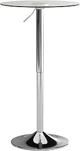 Flash Furniture Chad 23.5'' Round Glass Cocktail Table with Adjustable Height Frame, Bar Height Table for Commercial or Residential Use, Clear/Chrome