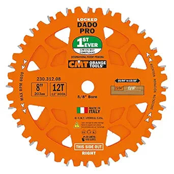 CMT ORANGE TOOLS 230.312.08 DADO Set Saw Blade HW D=8 B=5/8 Z12 FTG+ATB Orange PTFE