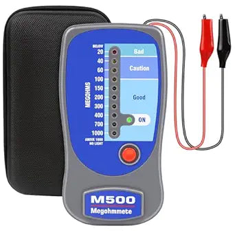 Insulation Tester Megohmmeter, 1000 Megohms at 500V, Compatible with Supco M500, Professional HVAC Tool for Compressor & Motor Windings, LED Zone Scale Indicator, Impact Resistant with Soft Case