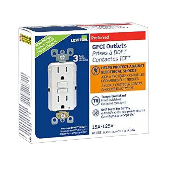Leviton Slim GFCI Outlet, Tamper-Resistant, 15 Amp, 3-Pack, GFTR1-3W, White